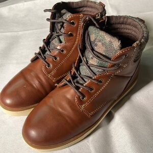 Boys’ Brown Lace-Up Boots with Camo Lining